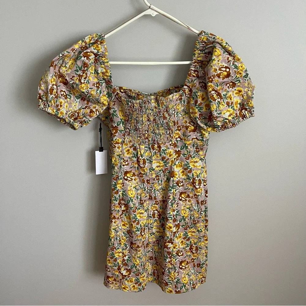 NWT ASTR The Label Wendy Women’s Floral Puff Sleeve Dress Yellow Medium